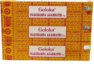 Goloka Nag Champa Agarbathi Räucher stäbchen 16 g Gelbe Nag champa Packung mit 12 Stück