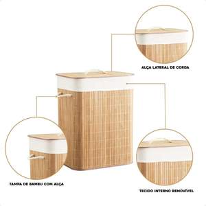 Panier à linge en bambou de haute qualité, vente en gros, utilisation simple, luxe, carré, avec couvercle, organisateur de salle de bain en bois du Vietnam - Product Image 3