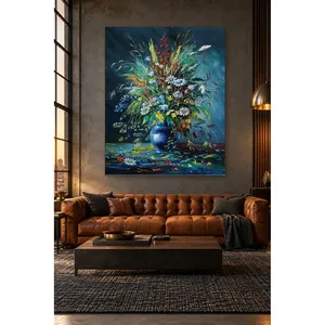 Bouquet de fleurs sauvages Fida dans un vase bleu marine, impression sur toile - Product Image 4