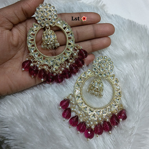 ต่างหูห้อยหิน kundan ประดับลูกปัดที่ประณีตแบบดั้งเดิมเครื่องประดับชาติพันธุ์อินเดียสำหรับงานเทศกาล - Product Image 1