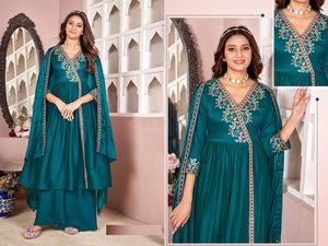 Vichitra - Conjunto de Kurti, Palazzo y Dupatta con bordado Maruti, listo para usar, estilo indio-pakistaní, largo hasta la rodilla, para todas las estaciones - Product Image 5