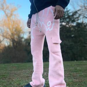 Pantalons évasés en mohair tricoté avec logo personnalisé OEM&ODM, mélange de mohair, toucher doux, pantalon de survêtement en mohair pour hommes - Product Image 5