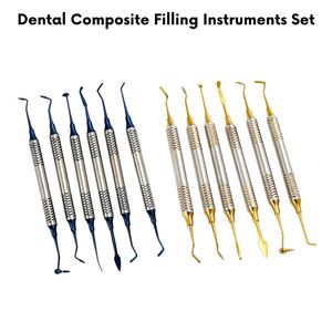 6 PCS Dental Composite <b>Resin</b> Filling Spatulas <b>Kit</b> Titanium Gold Coated Head Manual Dental Instruments CE ISO - Product Image 4