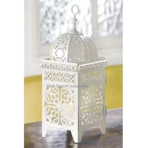 White Coated Iron & Colorful Glass <b>Candle</b> <b>Lantern</b> Handmade for Home Christmas & Garden Decor Hanging <b>Candle</b> <b>Lantern</b> - Product Image 3