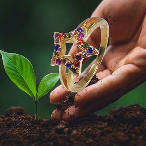 Anillo de estrella multicolor chapado en oro de Plata de Ley 925 - Product Image 5