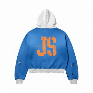 Sweat à capuche zippé en molleton de coton 370 GSM de qualité supérieure bleu avec capuche grise doublure intérieure douce sérigraphie personnalisée logo Basics Zipper Hoodie - Product Image 2