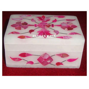 Incrustaciones de mármol blanco de la mejor calidad india con joyeros de nácar rosa para regalo corporativo y propósito de anillo de bodas - Product Image 1