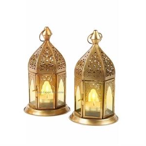 Verre coloré marocain fer bougie lanterne or fini pour la maison et le jardin éclairage décoratif lanternes suspendues - Product Image 2