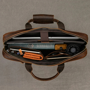 Maletín Clásico de Cuero para Portátil, Bandolera de Gran Capacidad, Estilo Coreano Vintage, Bolso de Hombro Duradero para Oficina con Asa de Transporte y Cierre - Product Image 5