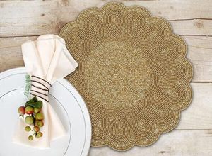 Set de table rond en or fait main avec perles |   Set de Napperons de Table en Perles de Verre Style Américain pour Mariage, Noël et Décoration Intérieure - Product Image 5