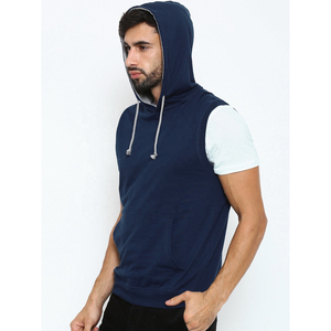 Élégant 100% coton sans manches sweats à capuche sport Slim Fit personnalisé brodé pull cordon hiver hommes écologique - Product Image 4