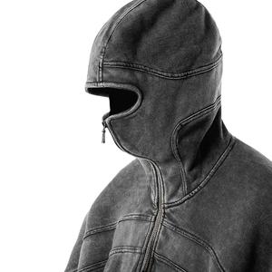 Venta al por mayor de la gota del hombro del Vintage suéter con capucha en blanco de lavado ácido de los hombres de impresión personalizada de cara completa con cremallera sudaderas con capucha 2026 - Product Image 3