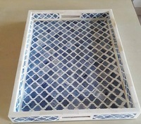 Nouveau Design Hexagonal Décoratif Marrakech Bleu Os Incrustation Plateau De Service Maison Hôtel Restaurant Utiliser Os Incrustation Plateau Meilleure Qualité