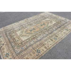 Vintage Large Rug 6.6x9.9 ft, <b>Brown</b> Abstract Turkish <b>Wool</b> Rug - Product Image 4