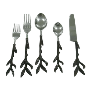 Ensemble de couverts en acier inoxydable de qualité supérieure avec poignée noire, parfait pour les desserts au restaurant et les couverts de mariage - Product Image 1