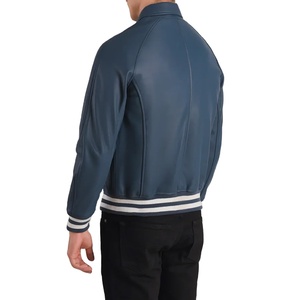 Veste universitaire en cuir véritable 100% pour hommes nouveauté dernière conception deux tons col montant toile-au tarif de gros - Product Image 2