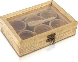 Handmade Wooden Seasoning Herb Spice <b>Masala</b> <b>Box</b> Container Holder Rack Stand Caddy With Spoon & Clear Lid Decorative Storage - Product Image 3