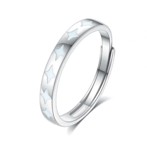 แหวนแต่งงานผู้ชายแบบปรับได้รูปดาว เจลิยา เงินสเตอร์ลิง ชุบโรเดียม - Product Image 1