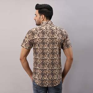 Men's Casual Brown Cotton Floral <b>Shirt</b> Breathable Poplin Fabric <b>Button</b>-Up Collar Stand Collar Sizes XL 6XL for Office Wear - Product Image 5