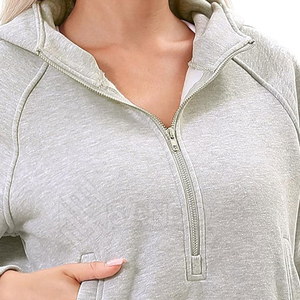 Sweat à capuche en molleton à demi-zip de qualité supérieure 100% coton pour femmes Nouveau design Streetwear Saison hivernale Col montant OEM Avant - Product Image 6