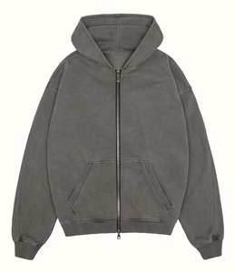 Sweats à capuche pour hommes 100% coton avec logo personnalisé, avec épaules tombantes, sweat à capuche à double fermeture éclair, pull oversize, sweat à capuche pour hommes lourds - Product Image 1