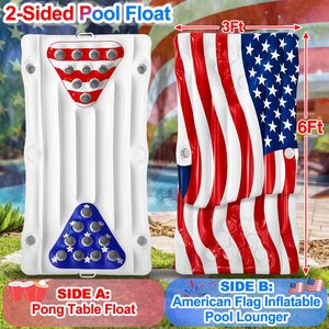 Hot Sale 2 in 1 Inflatable American Flag Pool Float Pong Game <b>Table</b> 6x3 Ft for 4th of July Party Water Games with 8 Balls - Product Image 2