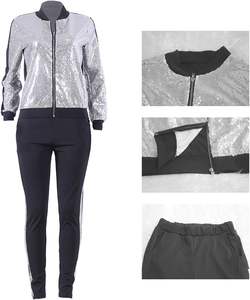 Glitter Sequin Outfits <b>Tracksuit</b> Jacket Tops Log Pants Sparkle Sweatsuit Club Wear <b>tracksuit</b> High waisted for <b>women</b> - Product Image 6