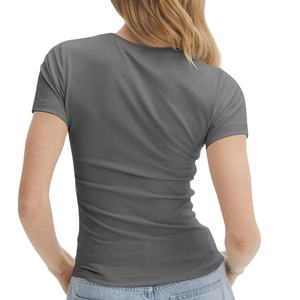 T-shirts sexy à col en U et manches courtes pour femmes, en soie/coton, couleur unie, coupe ajustée, style américain, hauts courts d'automne, sous-vêtement tendance - Product Image 2