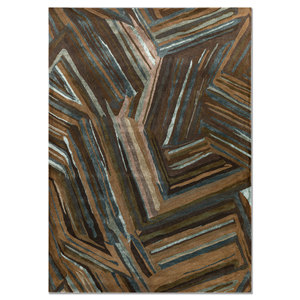 พรมขนสัตว์ผสมวิสโคสทอมือลายเส้นนามธรรมรูปสี่เหลี่ยมผืนผ้า รุ่น Genesis Blue ขนาด 9x12 นิ้ว รหัส TR-13529 สำหรับตกแต่งบ้าน ห้องนั่งเล่น ทางเดิน หนา 10 มม. - Product Image 1