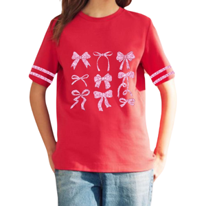2024 Trending Valentine's Day <b>Cute</b> and Lovely Loose Boxy Fit <b>T</b>-<b>shirts</b> 100% Cotton Sequined O-Neck Short Sleeves Women Tees - Product Image 2