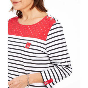 Top sportivo da donna Karen Scott rosso brillante, taglia media, in tessuto lavorato a maglia a righe color block - Product Image 3