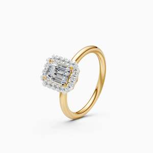 Anillo de boda nupcial con diamante de laboratorio de corte elegante y brillante, con halo de esmeraldas, de 1.36 quilates, en oro amarillo, blanco y rosa de 9 quilates. - Product Image 1