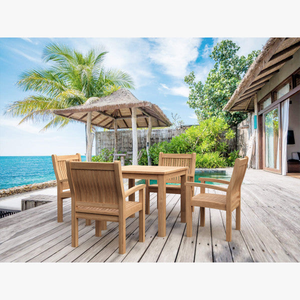 Ensemble de table à manger carrée en bois massif de couleur naturelle avec 4 chaises Design moderne pour la maison, hôtel ou restaurant pour l'extérieur - Product Image 3