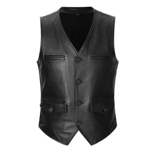 Gilet en cuir d'hiver pour homme avec boutons en corne, coupe-vent, vêtements d'extérieur - Cuir de vache authentique, assurance qualité, prix bas - Product Image 1