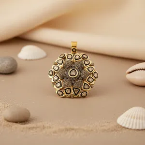 "Floral Diamond <b>Cluster</b> Pendant Necklace for Women-Gold Plated" - Product Image 1
