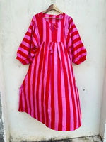 Robe midi en coton indien doux pour femme, tenue de soirée, voile à manches longues, taille naturelle, écologique, respirante, lavable, coupe trapèze