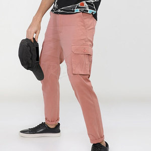 Pantalon cargo léger et décontracté pour homme, taille haute, motif droit 100% coton délavé, pour streetwear et course à pied - Product Image 4