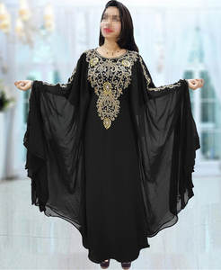 Black Casual Plus Size Polyester Long Sleeve Beaded <b>Kaftan</b> Abaya for <b>Women</b> - Product Image 3