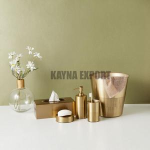 Ensemble de salle de bain en acier inoxydable de qualité supérieure, or poli, gravé, design floral, accessoires en métal - Product Image 5