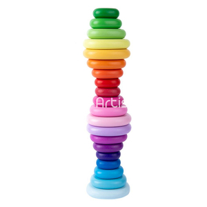 Jouets éducatifs pour bébés en gros : Tour de blocs géométriques classiques en bois, jeu d'empilage d'anneaux arc-en-ciel pour enfants - Product Image 4