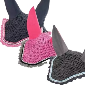 Nouveau style Bonnet d'oreille pour cheval, meilleure qualité, produits équestres, voile anti-mouches pour cheval, bonnet de cheval marron avec cordon marron et strass - Product Image 3