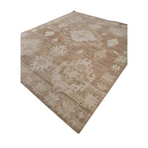 Alfombra Afgana Tejida a Mano en Color Beige Marrón con Patrón Geométrico para Sala de Estar, Rectangular, para Pasillo, Tamaño 9x12, Re-1167 - Product Image 2