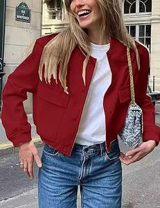 เสื้อแจ็คเก็ตบอมเบอร์ติดกระดุมสำหรับผู้หญิง พร้อมโลโก้ด้านหน้า ดีไซน์ดิบๆ แฟชั่นฤดูใบไม้ร่วง/ฤดูหนาว สำหรับผู้หญิงที่ใส่ใจแฟชั่น - Product Image 5