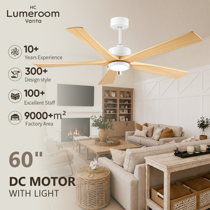 Ventilateur de plafond 60 pouces avec lumière, pales en bois massif, moteur DC, télécommande APP, LED dimmable – En stock aux États-Unis - Product Image 1