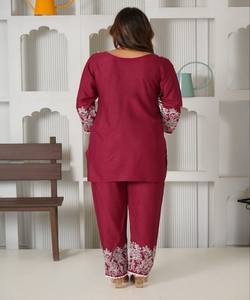 Ensemble coordonné en coton slub brodé FANCY TESLA, pour un usage quotidien, séchage rapide, en stock, multicolores, prix de gros, vêtement ethnique - Product Image 3