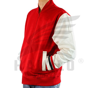 เสื้อแจ็คเก็ตบอมเบอร์ผู้ชาย HAMILO สีแดงขาว ไซส์ใหญ่ คอตั้ง ติดกระดุม ปักโลโก้ สวมใส่สบายในฤดูหนาว แต่งขอบด้วยขนมิงค์ - Product Image 3