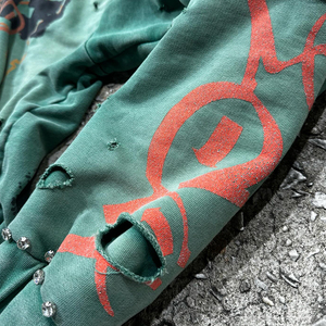 Sweats à capuche pour hommes Cropped Custom Acid Washed Vintage Cotton French Terry Solid Distressed Zip DTG Print Rhinestones Hoodies Men - Product Image 5