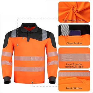 Polo de seguridad de construcción de alta visibilidad Camisa de trabajo protectora de poliéster industrial para constructores Característica fluorescente - Product Image 2