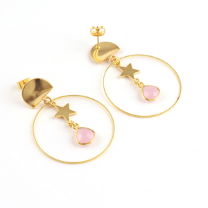 Trending-pendiente de boda para mujer, arete de moda, chapado en oro de 24 quilates, calcedonia Rosa facetado, elegante, hecho a medida, nuevo estilo - Product Image 2