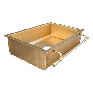 Îlot de cuisine de luxe en laiton artisanal, avec barre porte-serviettes intégrée, bord martelé, design italien inspiré, évier simple à rebord, pour îlot de cuisine - Product Image 3